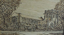 ‘Church in Port Sunlight Village’. An example of pyrography