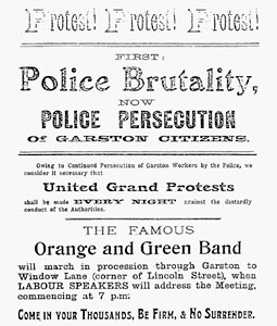 Part of the poster calling for a march behind the famous Orange and Green Band from the Garston Labour Club on St Mary’s Road to Window Lane.