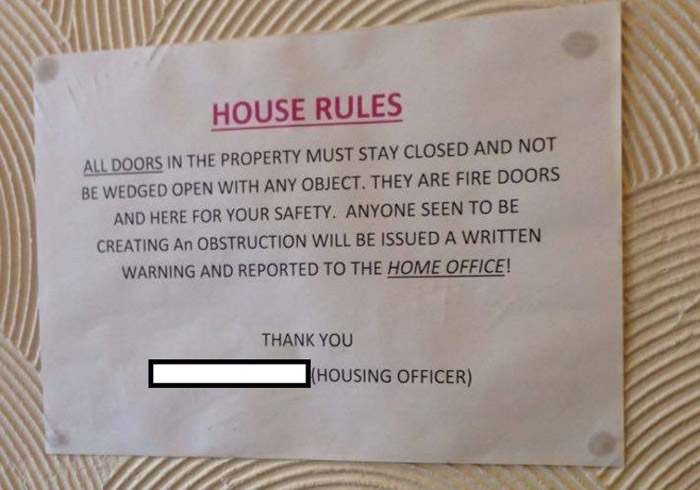 House rules at an accommodation block for asylum seekers.